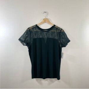 NWT Anne Klein tree line green lace neckline short sleeve shirt size 10